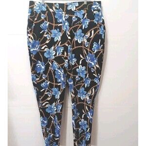 Ashley Stewart Black Floral Print Crop Pants Straight Leg  Elastic Waist Sz 20